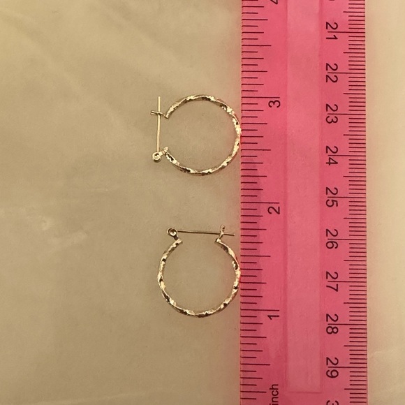 14k Solid Gold Twist Hoop Earrings - Picture 7 of 15